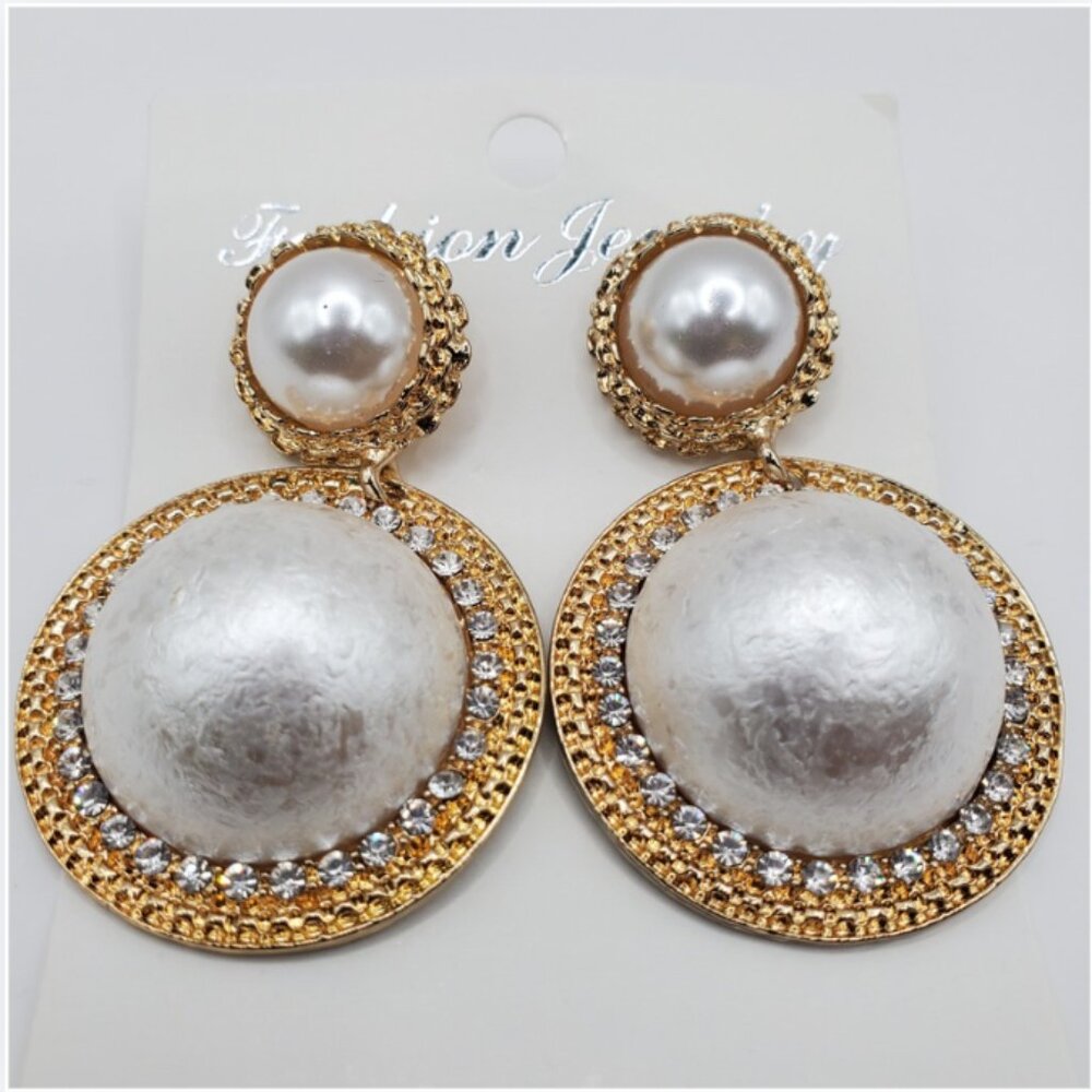 Pearl & Gold Statement Earrings  Luxe Vintage Vibe  NWT